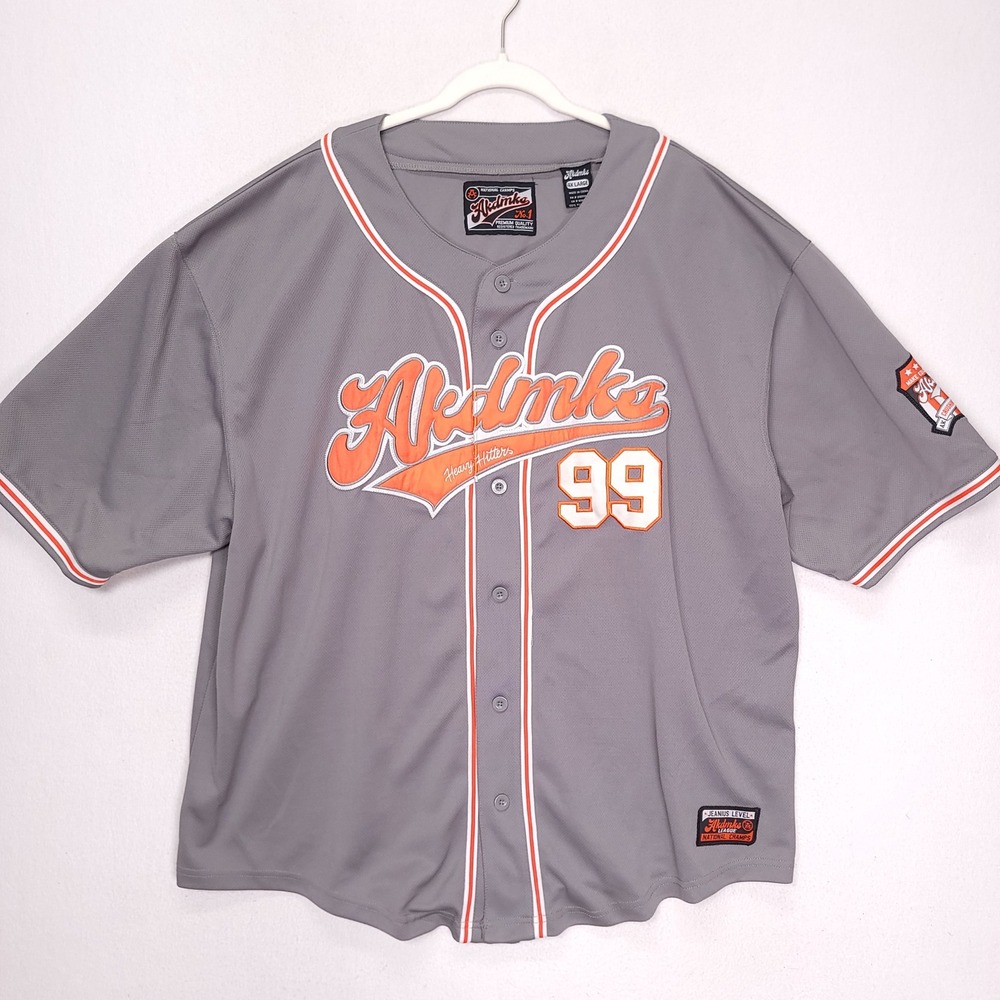 Akademiks Jeanius Level Baseball‎ Jersey Mens 4XL Gray Orange 99 Akdmks